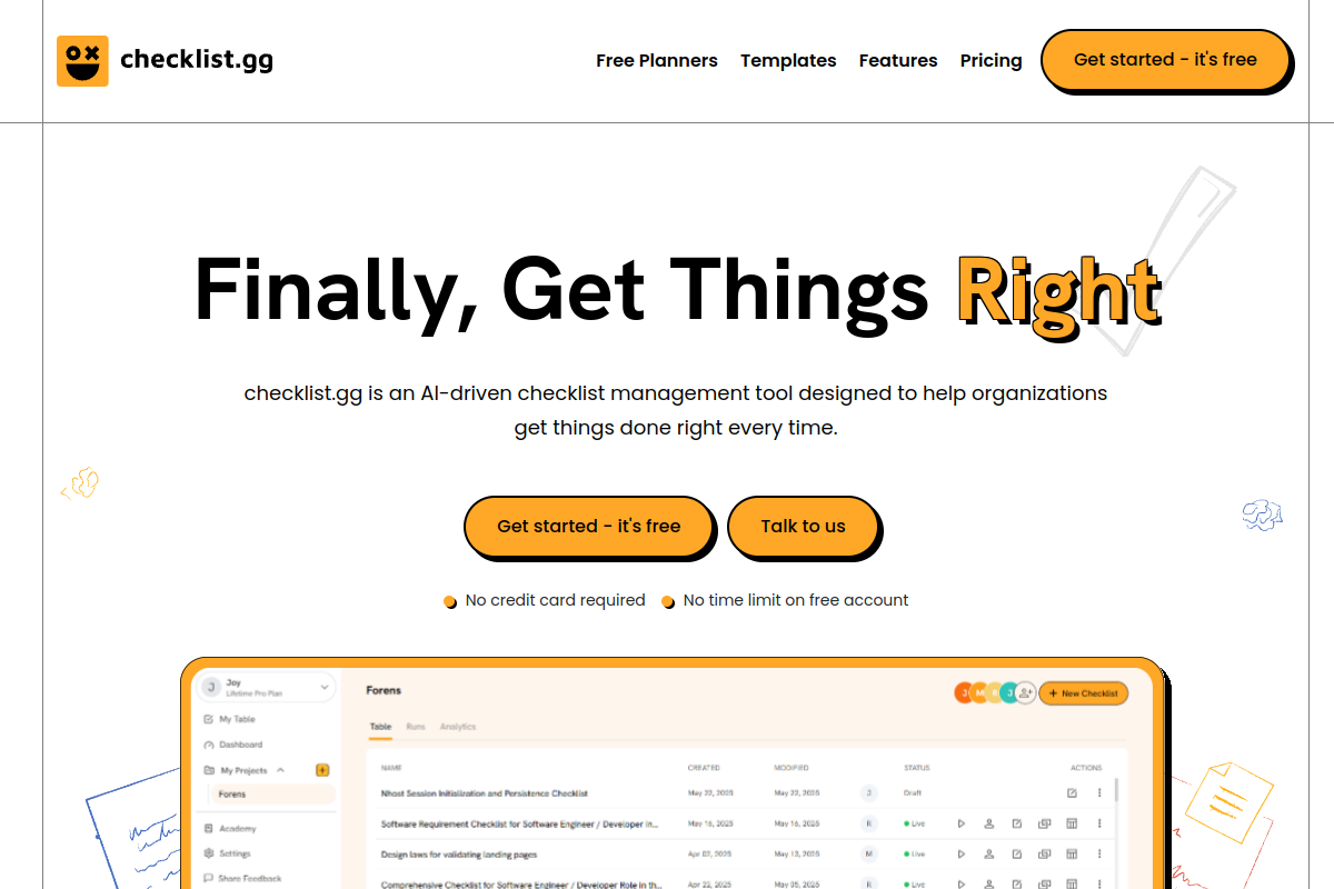 Screenshot of the checklist.gg website