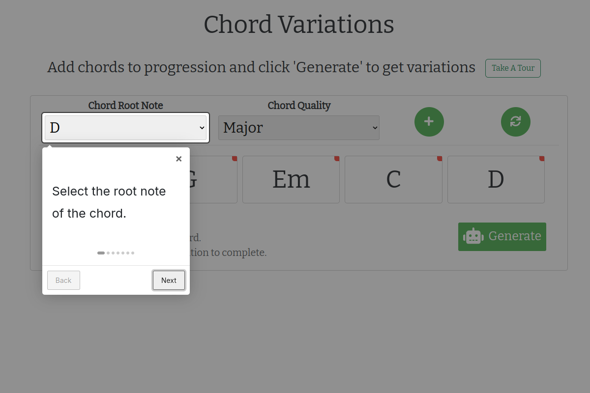 Screenshot of the Chord Variations website