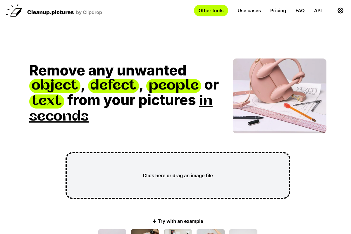 Screenshot of the Cleanup pictures website