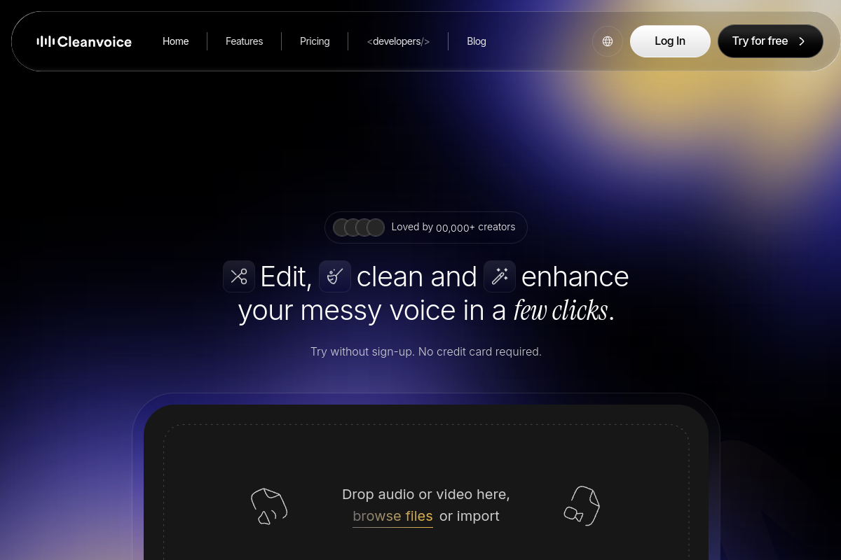 Screenshot of the Cleanvoice AI website