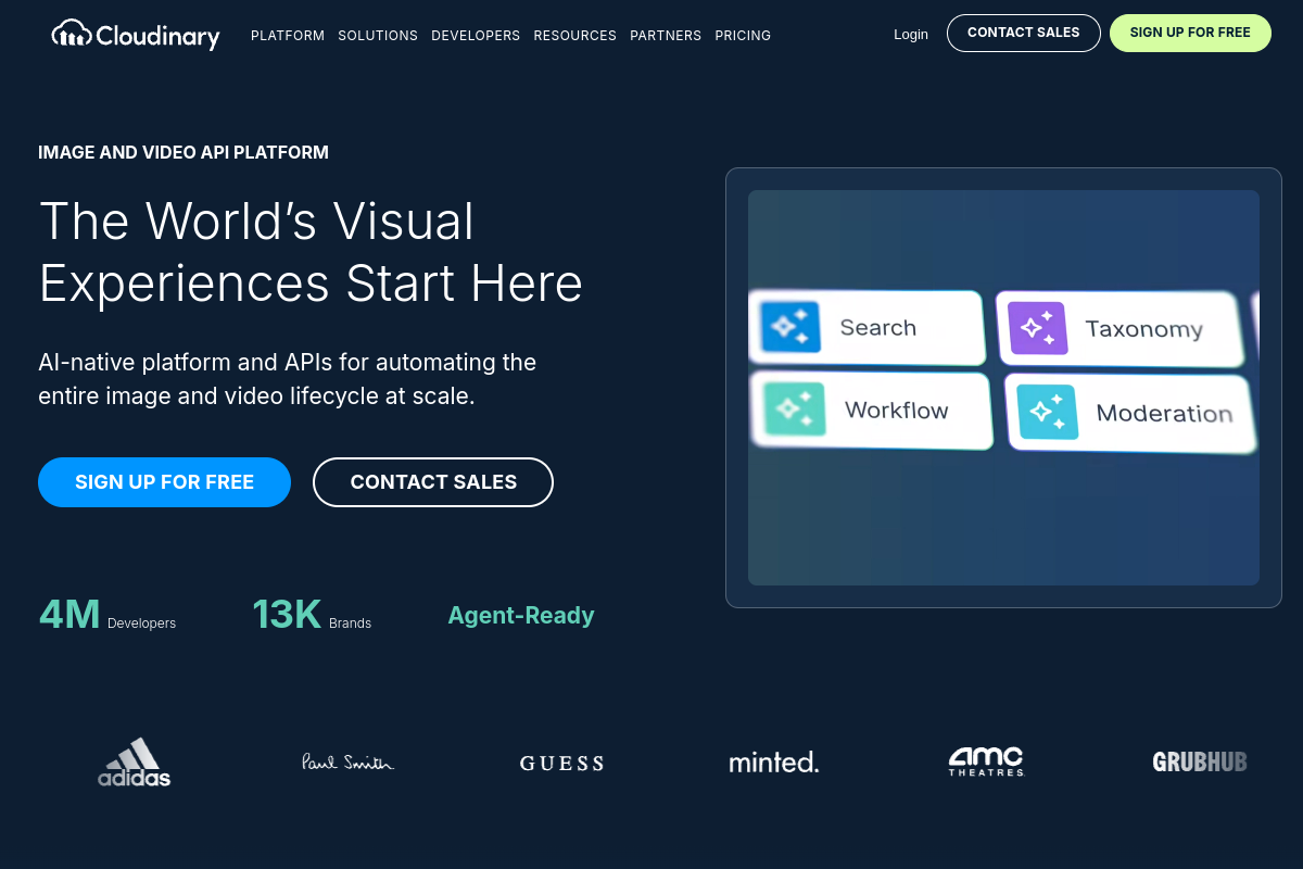 Screenshot of the Cloudinary website