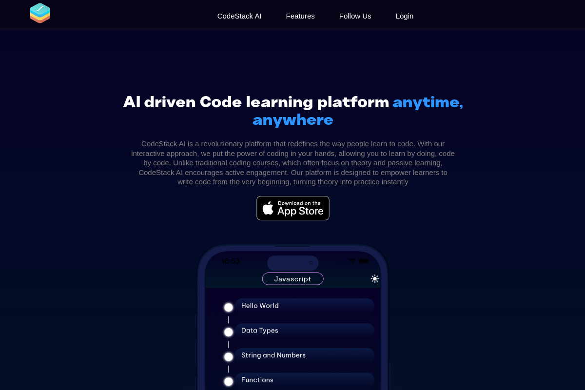 Screenshot of the CodeStack AI website