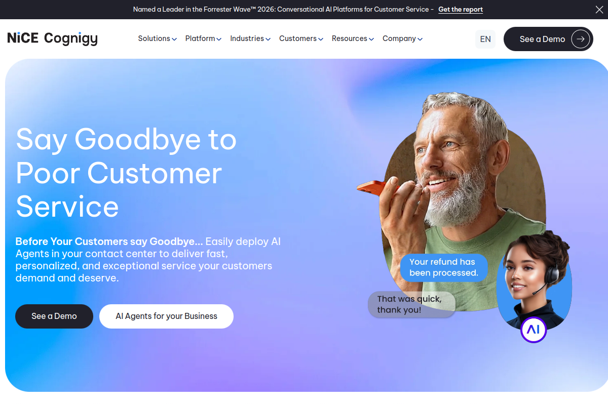 Screenshot of the Cognigy website