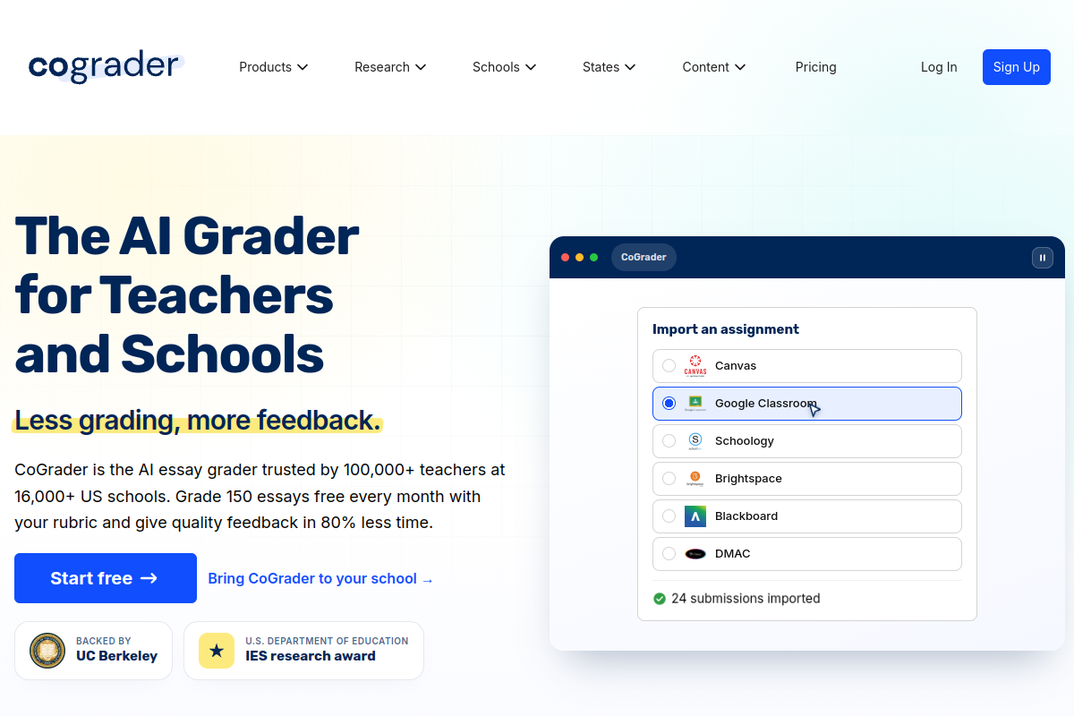 Screenshot of the CoGrader website