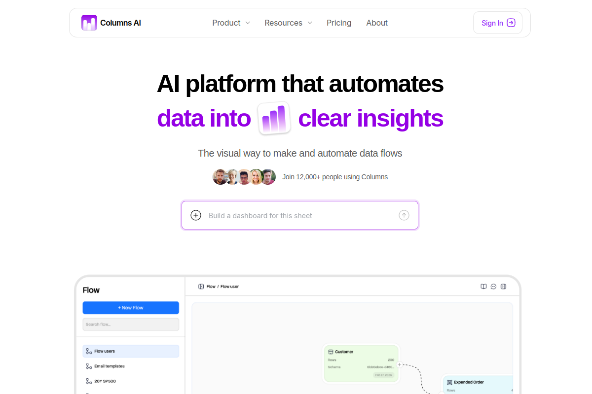 Screenshot of the Columns website