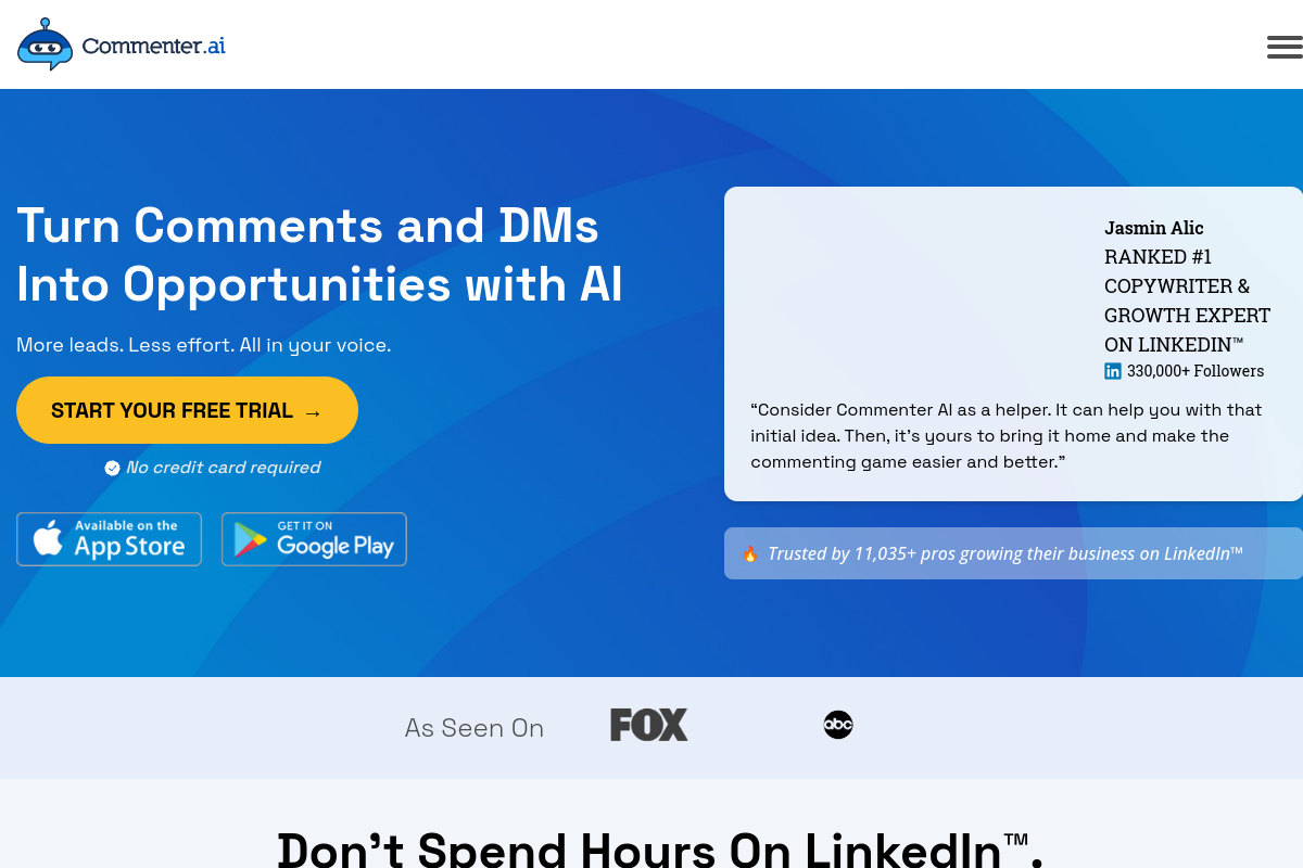 Screenshot of the Commenter AI website
