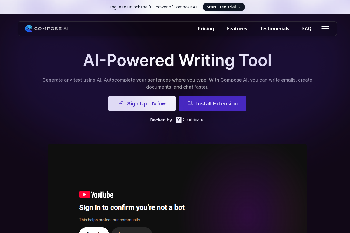 Screenshot of the Compose AI website