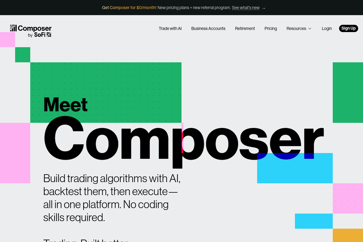 Screenshot of the Composer Trade website