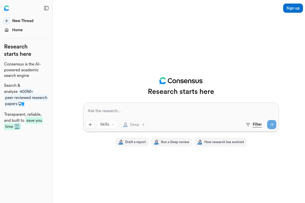 Screenshot of the Consensus website