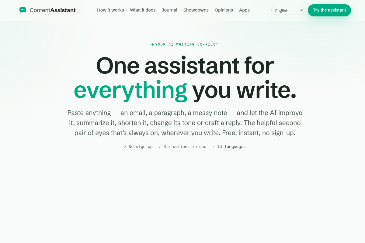 Screenshot of the Content Assistant website