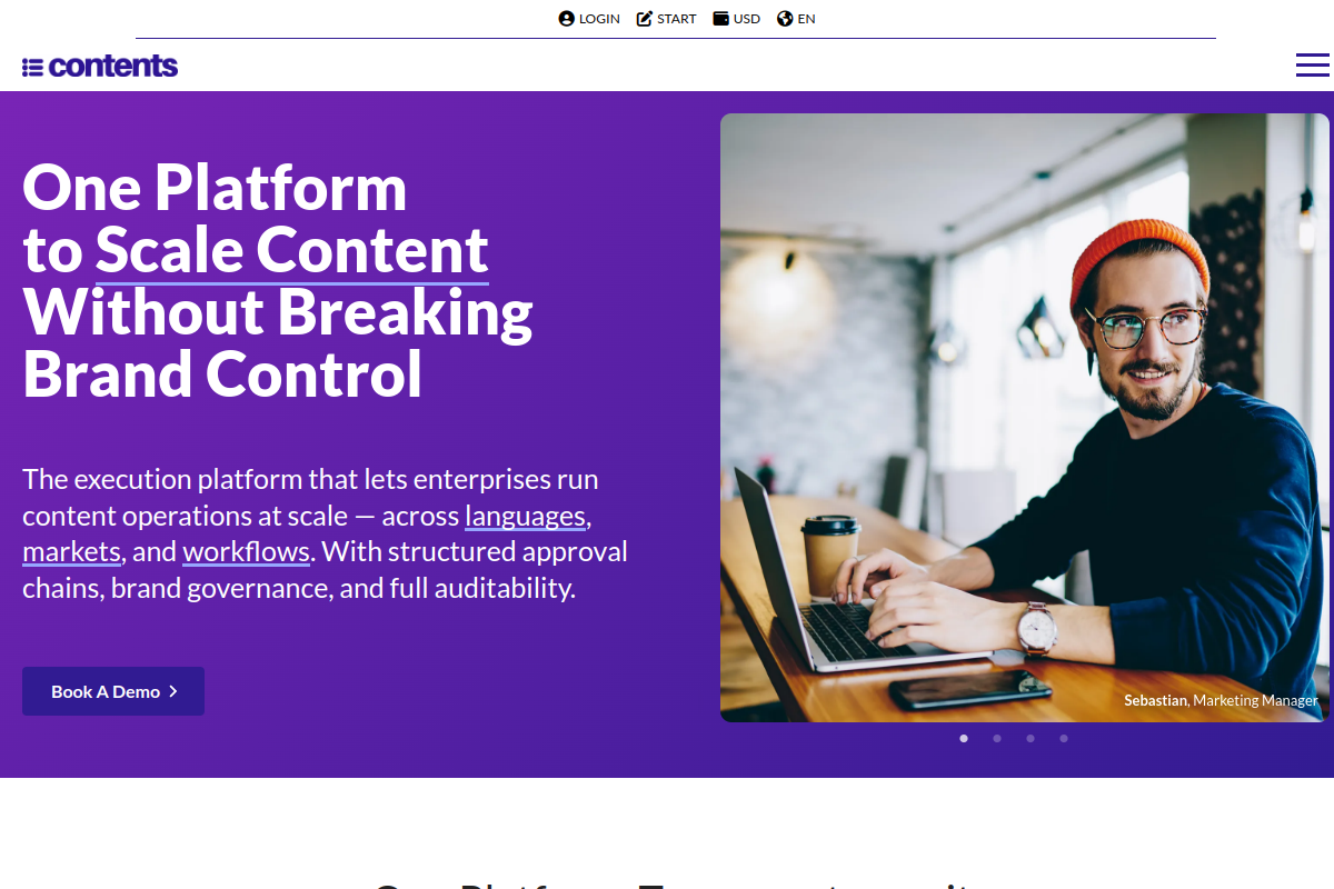 Screenshot of the Contents website