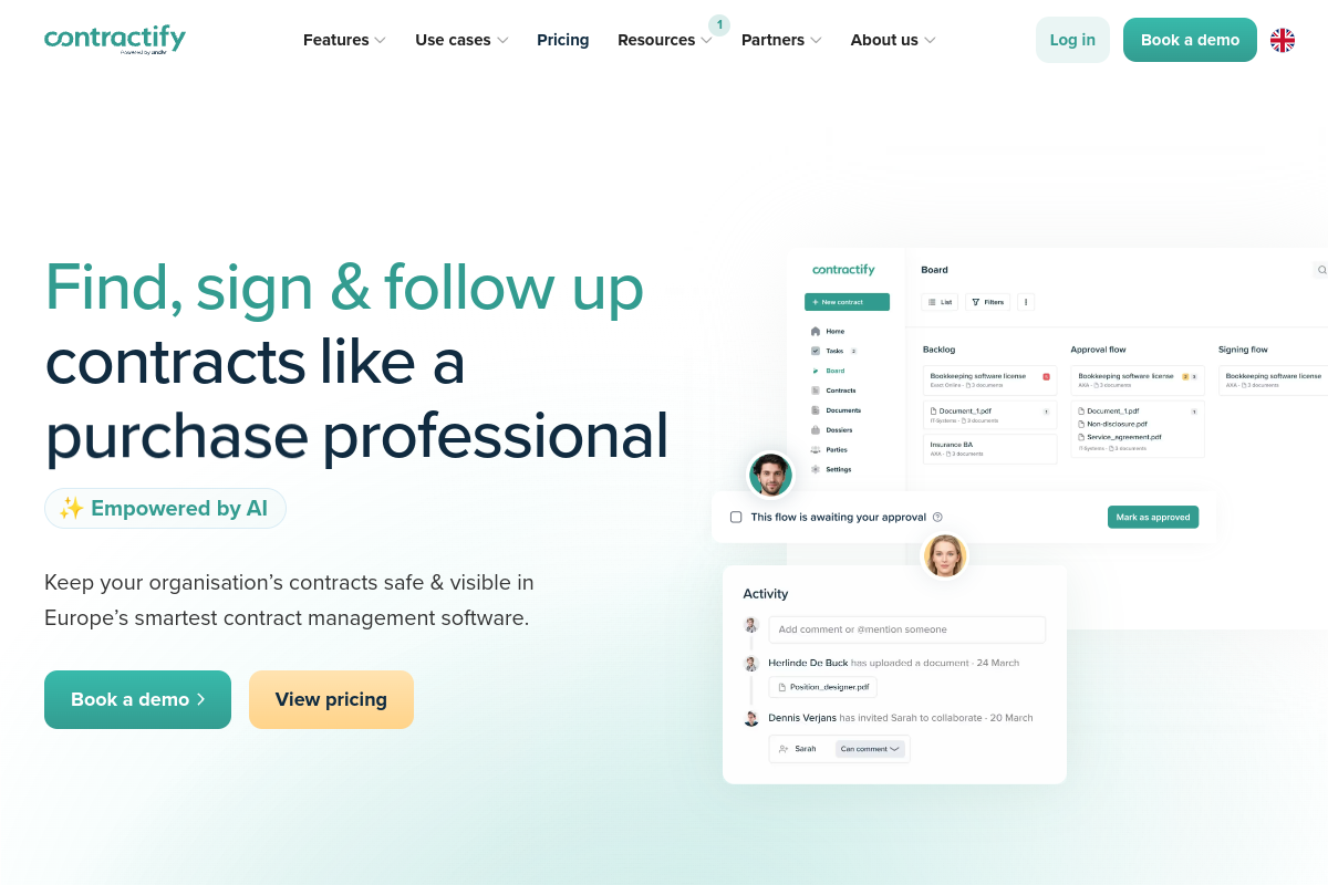 Screenshot of the Contractify website