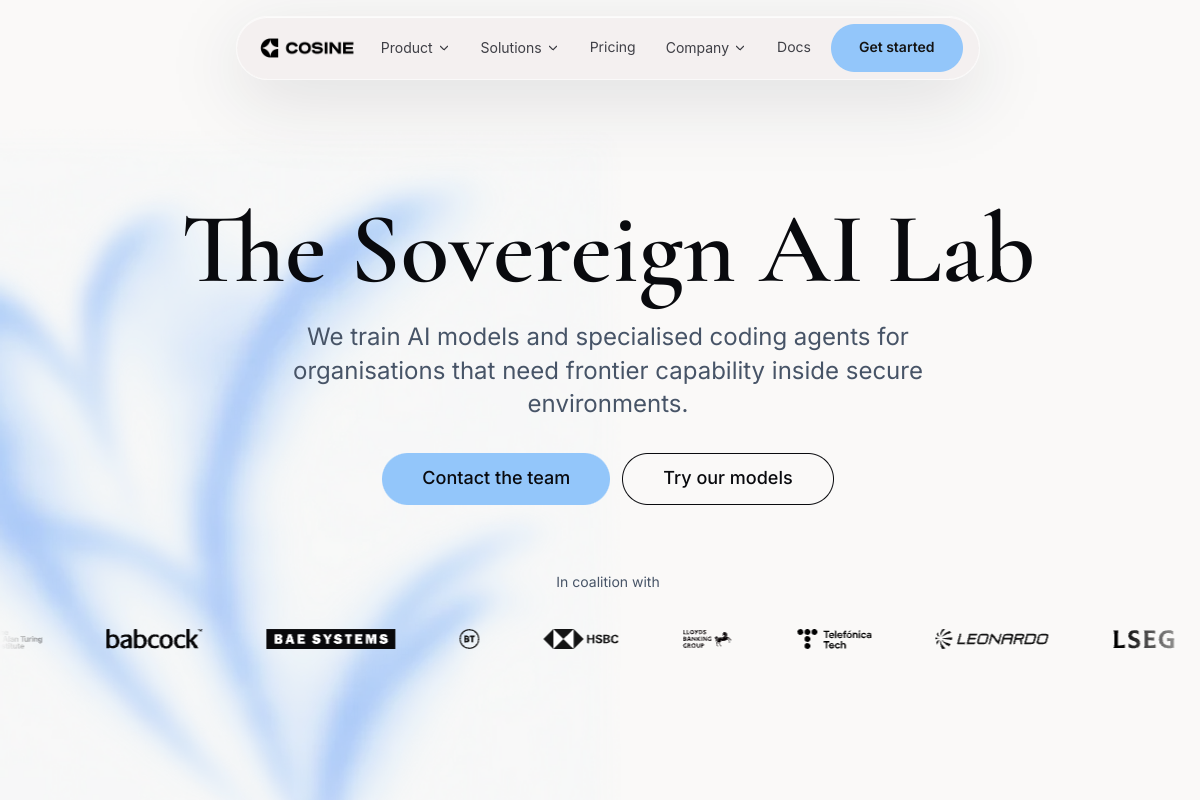 Screenshot of the Cosine website