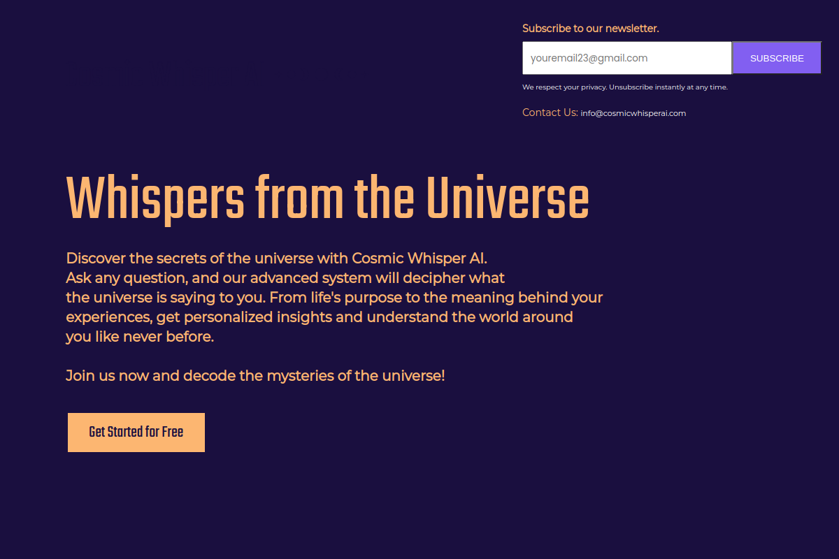 Screenshot of the Cosmic Whisper AI website