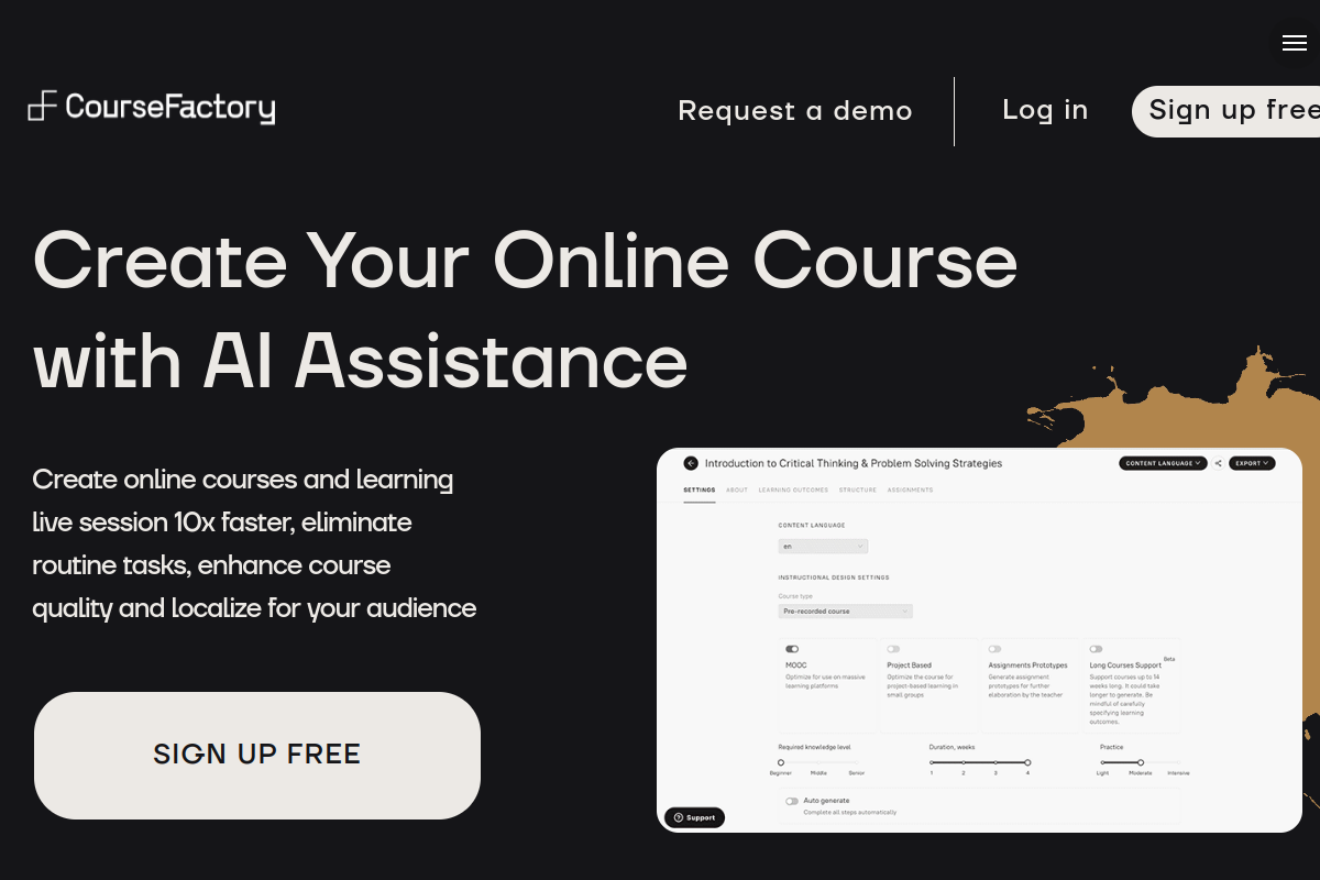 Screenshot of the CourseFactory website