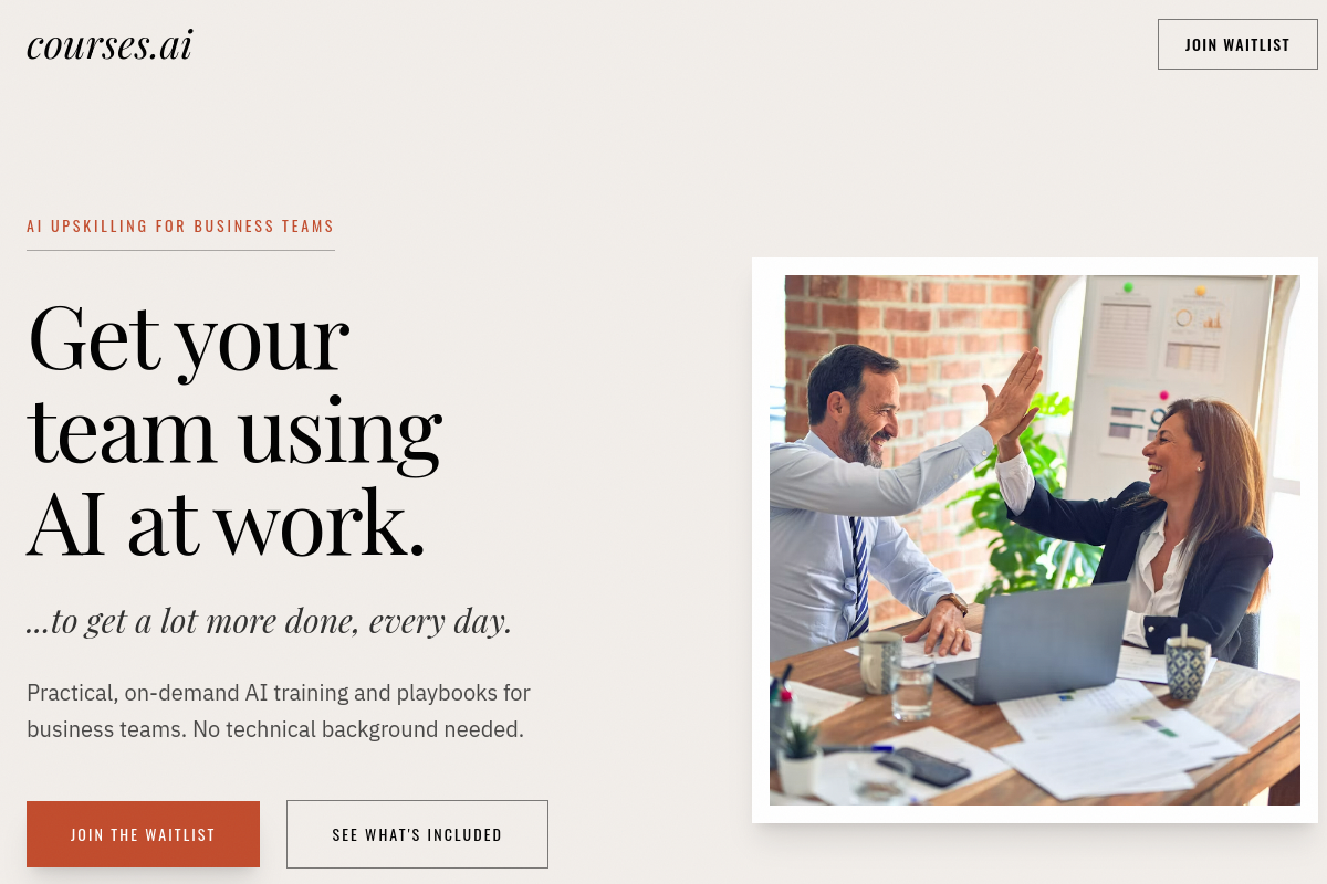 Screenshot of the Courses AI website