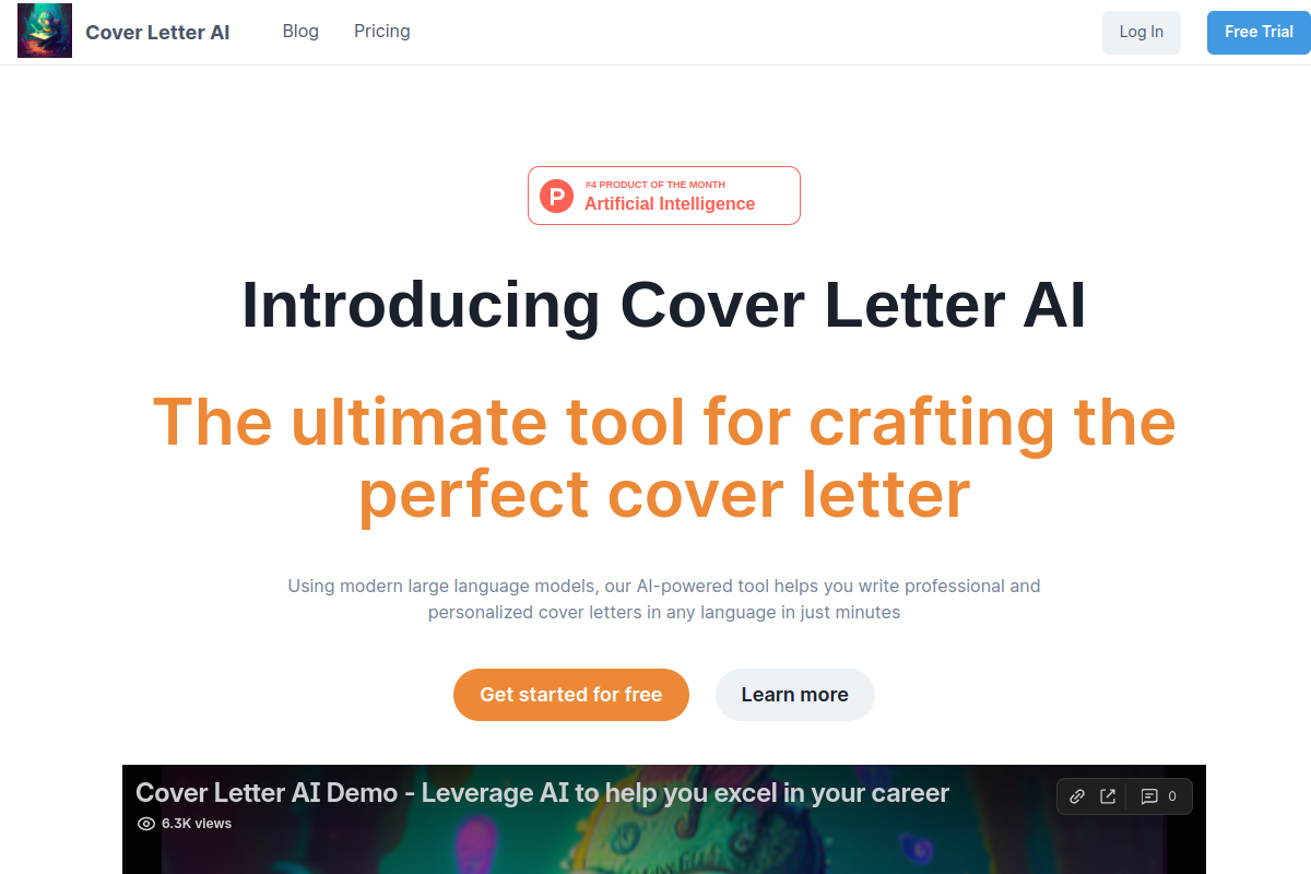 Screenshot of the Cover Letter AI website