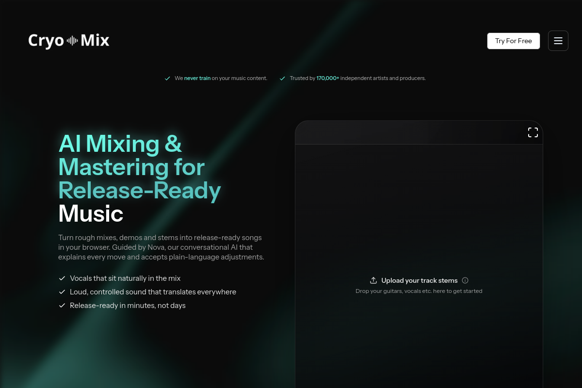 Screenshot of the Cryo-Mix website