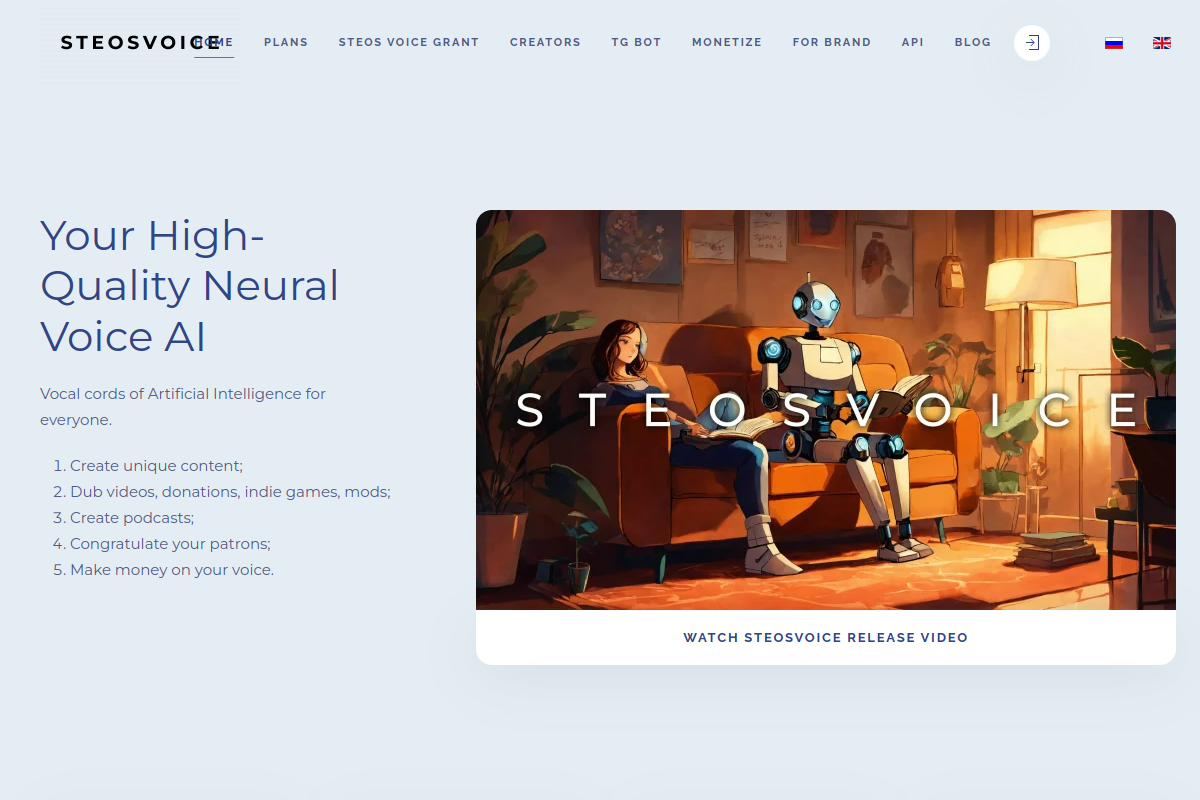 Screenshot of the SteosVoice website