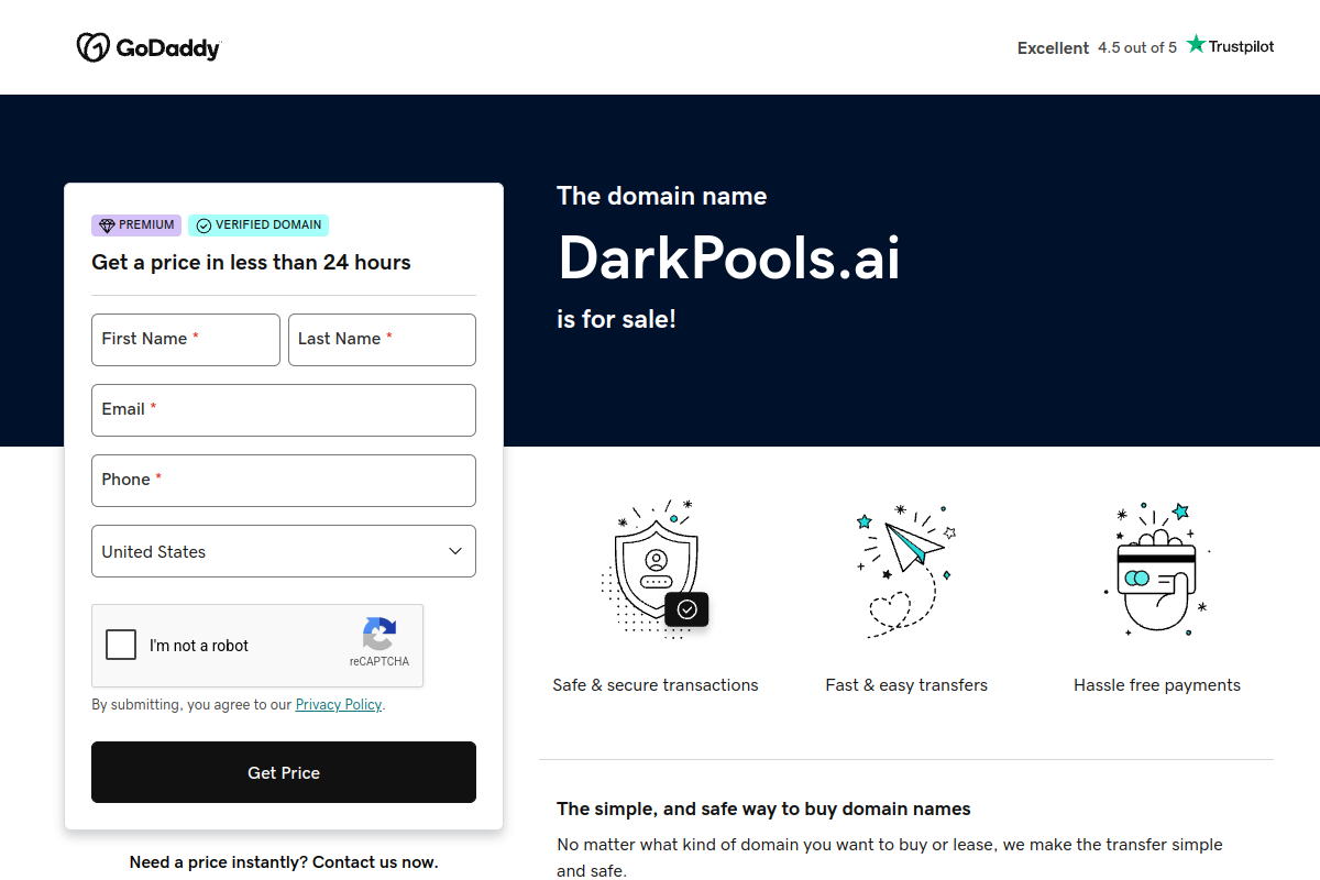 Screenshot of the Dark Pools AI website