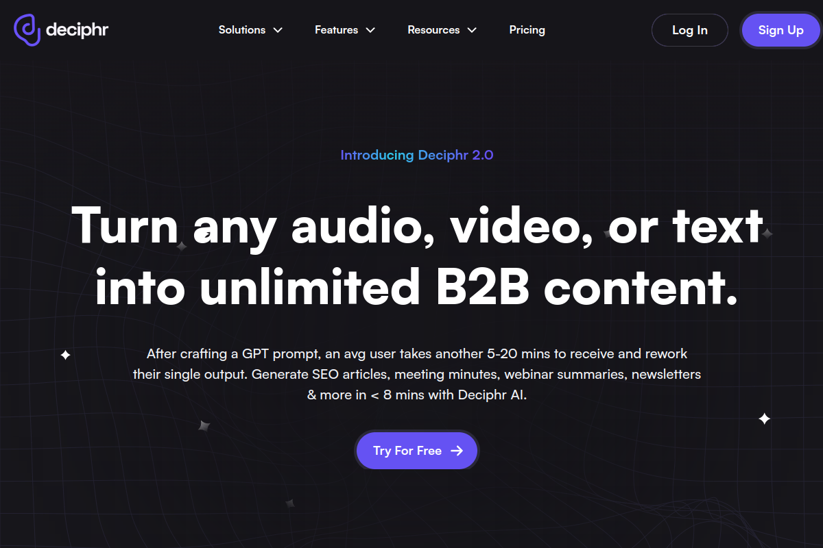 Screenshot of the Deciphr AI website