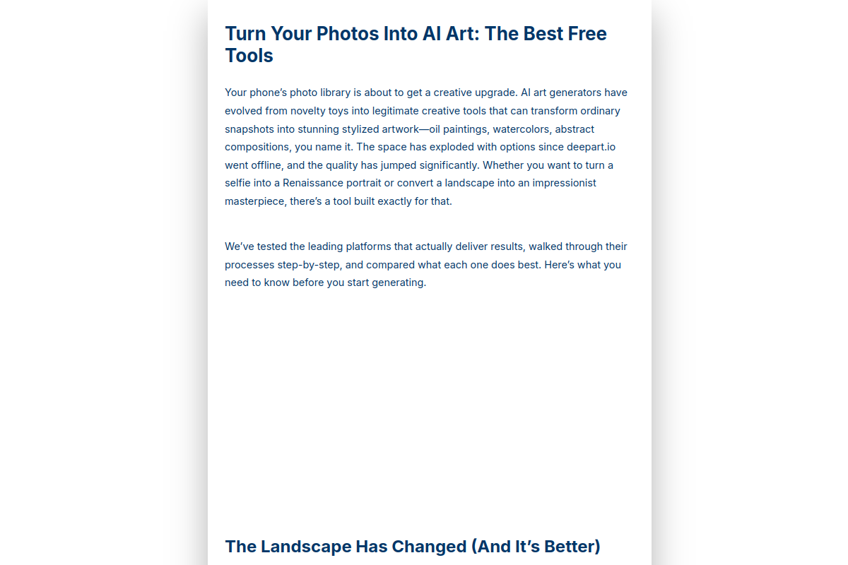 Screenshot of the DeepArt website