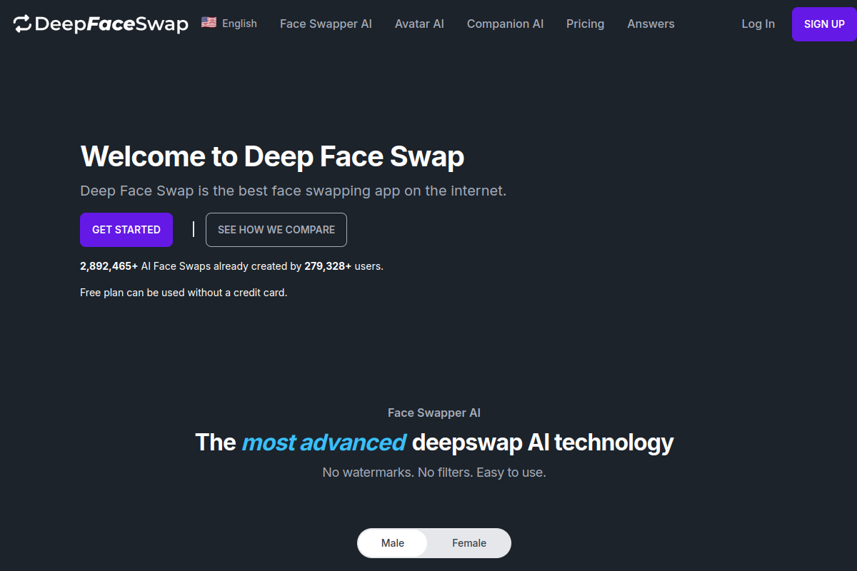Screenshot of the Deep Face Swap website