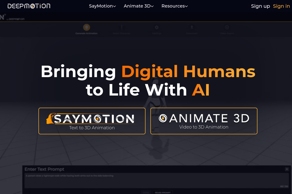 Screenshot of the Deepmotion website