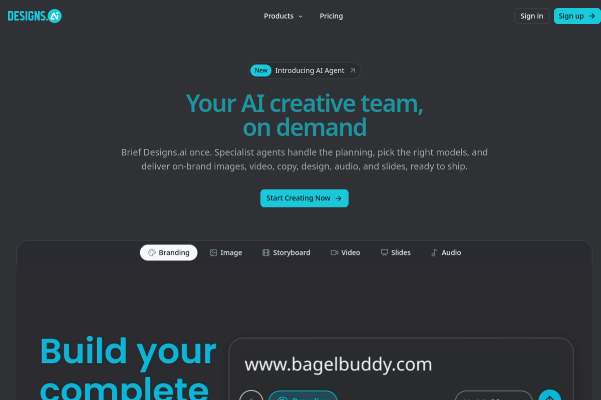 Screenshot of the Designs AI website