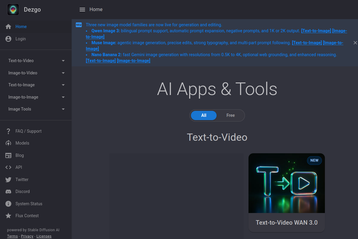 Screenshot of the Dezgo website