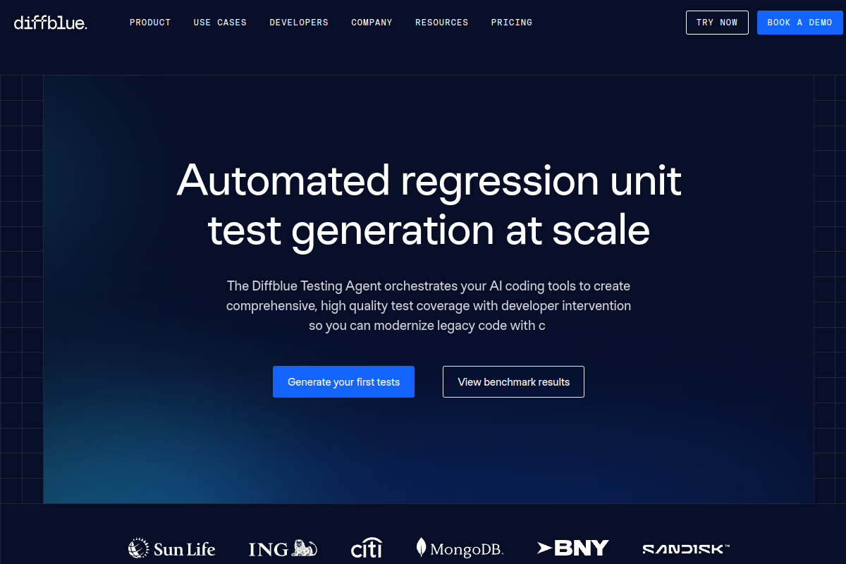 Screenshot of the Diffblue Cover website
