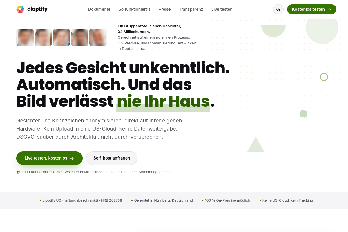 Screenshot of the Dioptify website