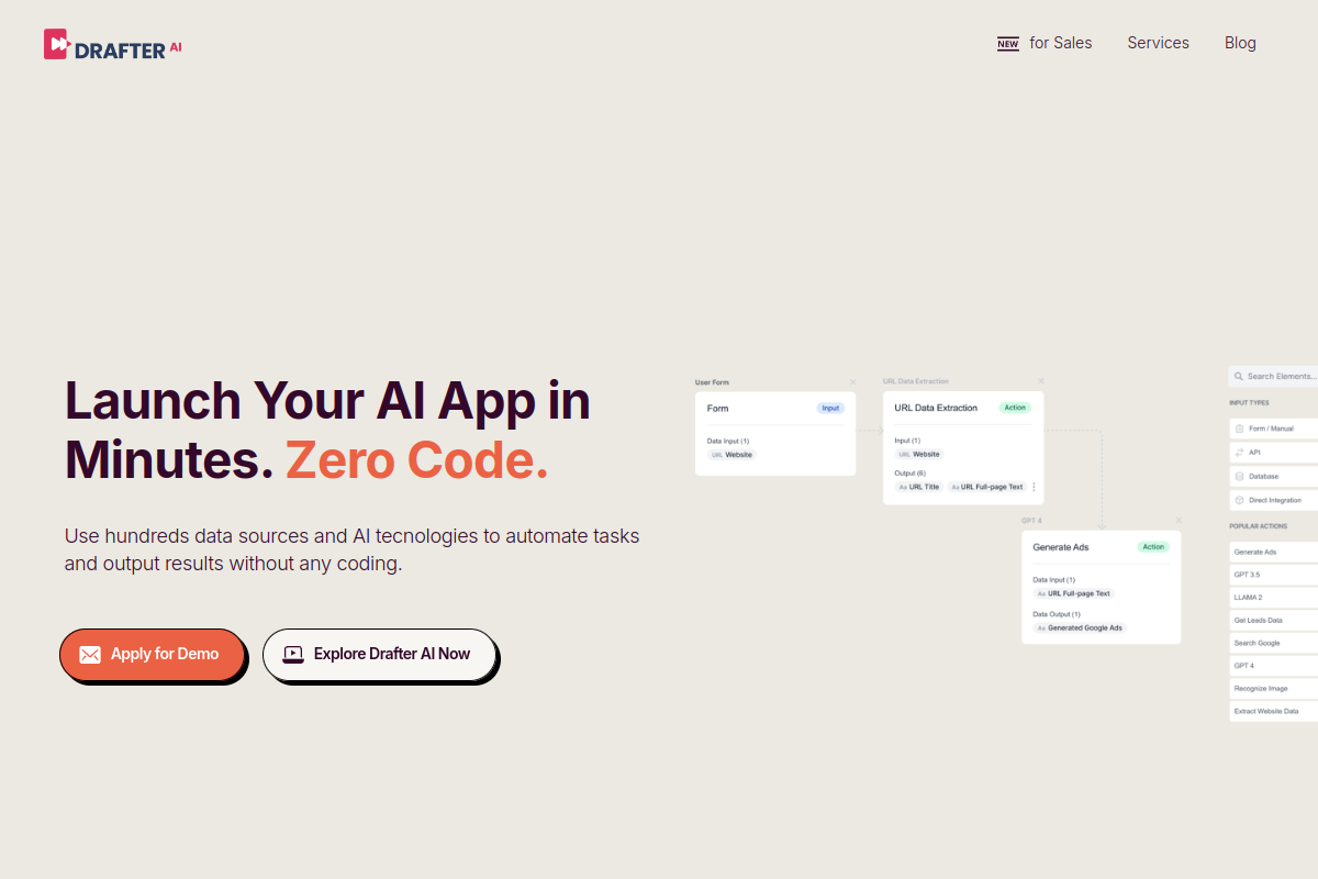 Screenshot of the Drafter AI website