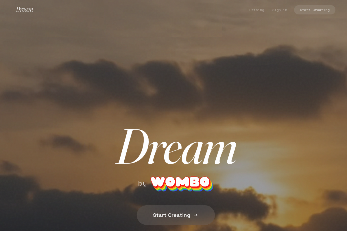 Screenshot of the Dream by WOMBO website