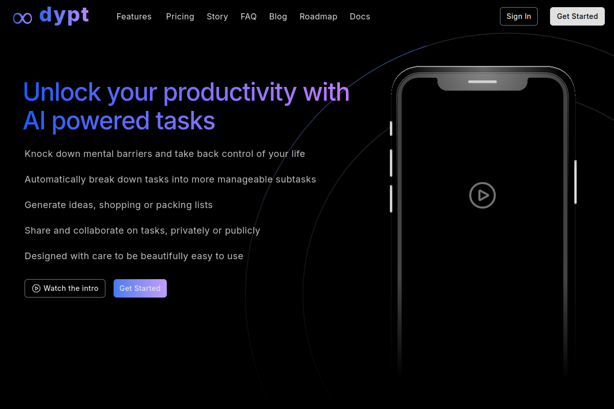 Screenshot of the Dypt website