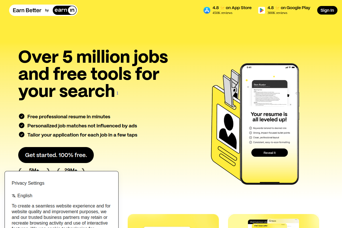 Screenshot of the EarnBetter website