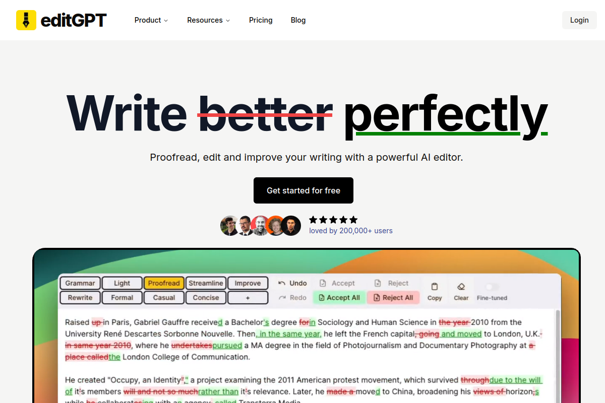 Screenshot of the editGPT website
