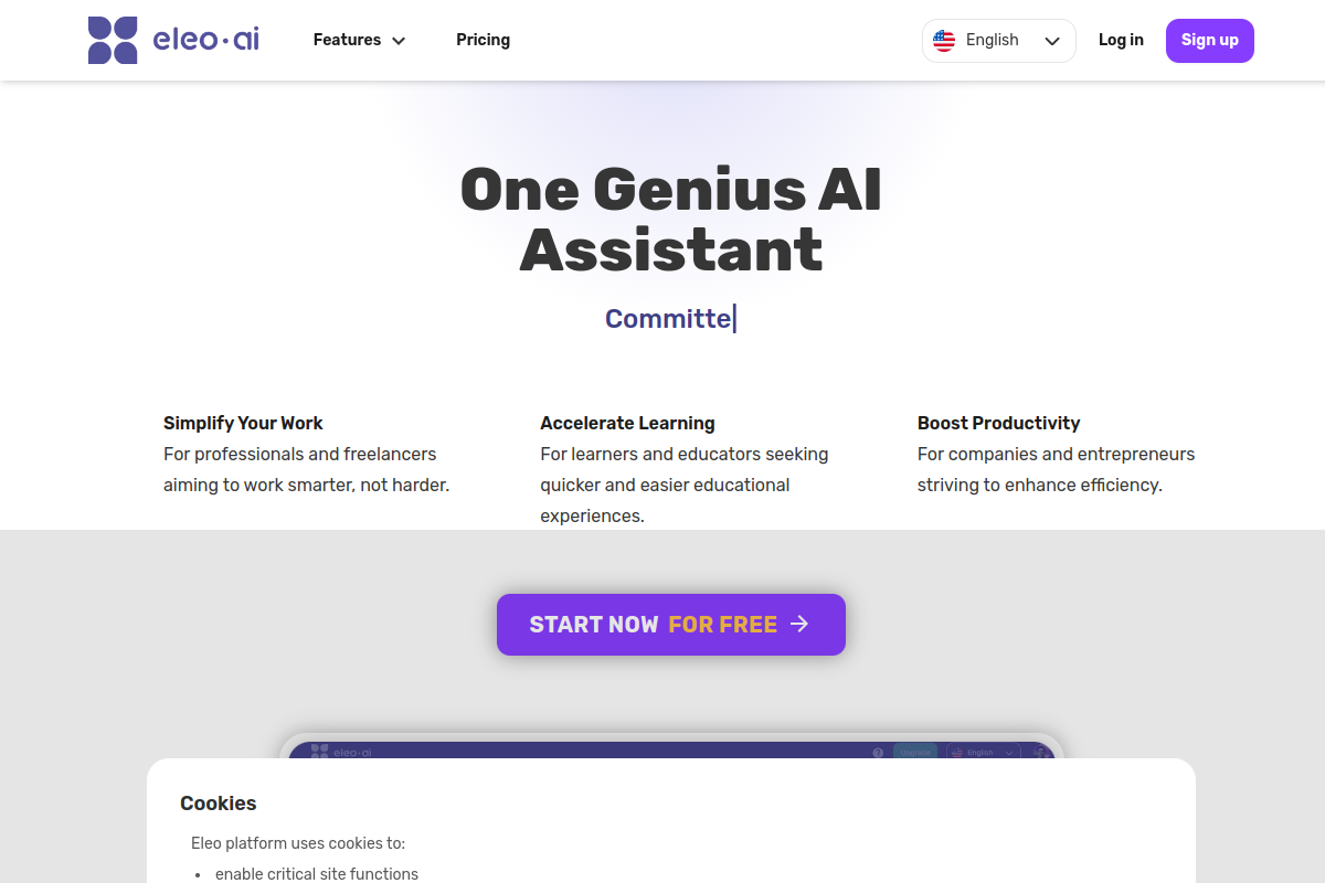 Screenshot of the Eleo website