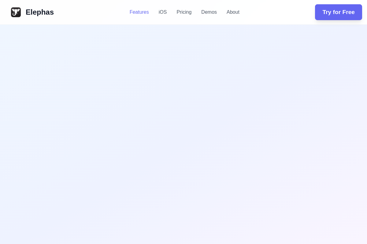 Screenshot of the Elephas website