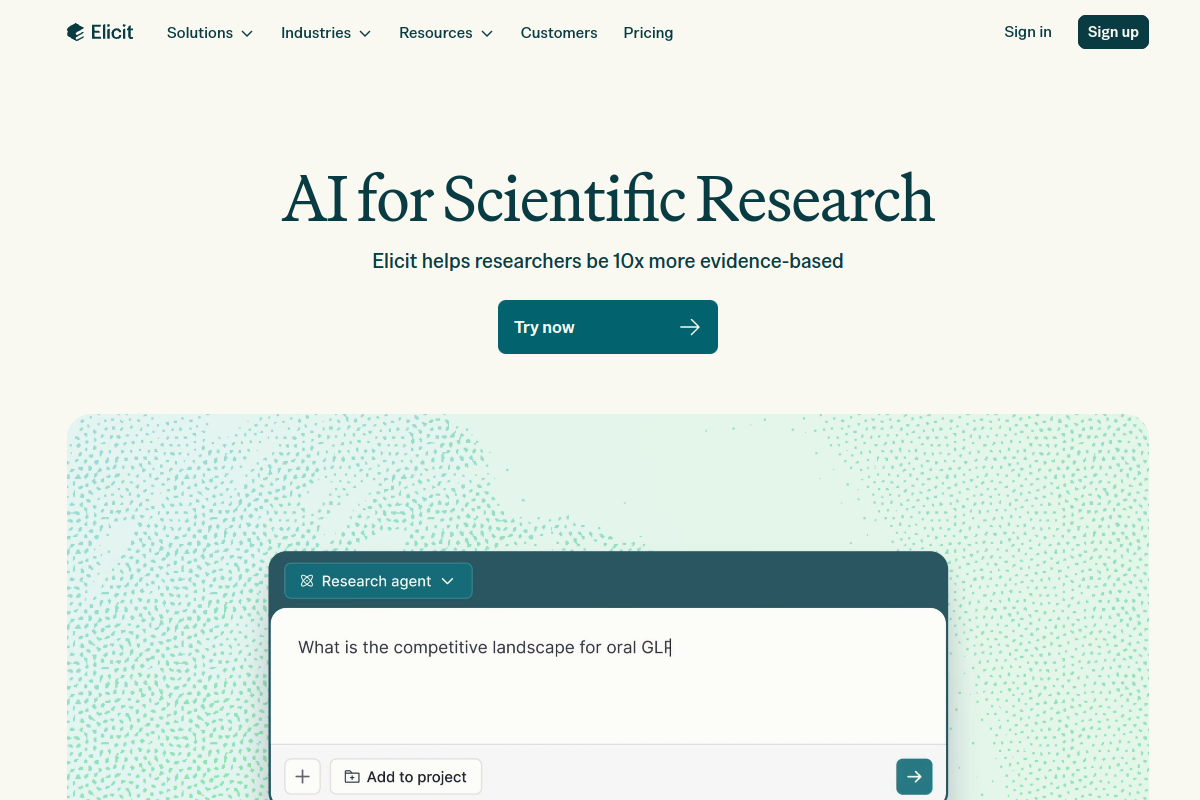 Screenshot of the Elicit website