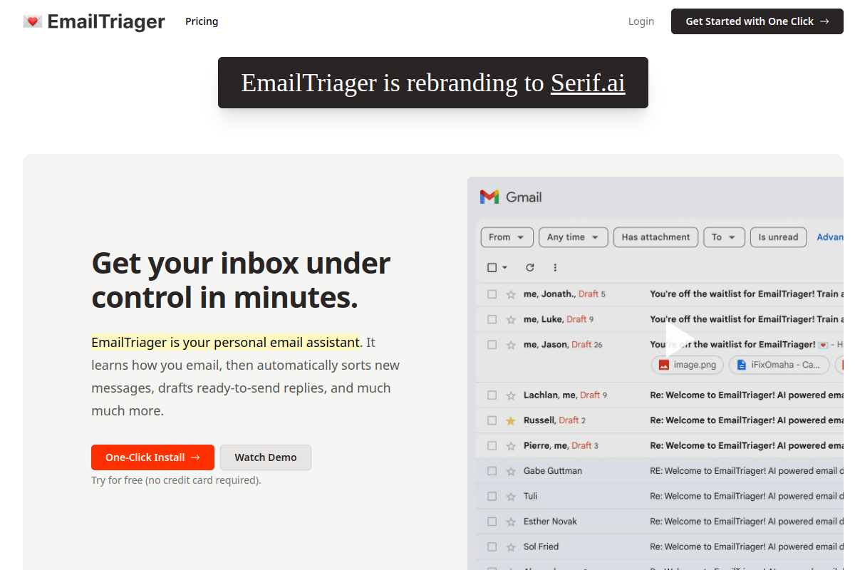 Screenshot of the EmailTriager website