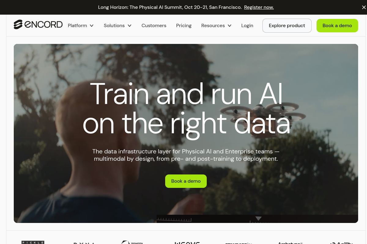Screenshot of the Encord website
