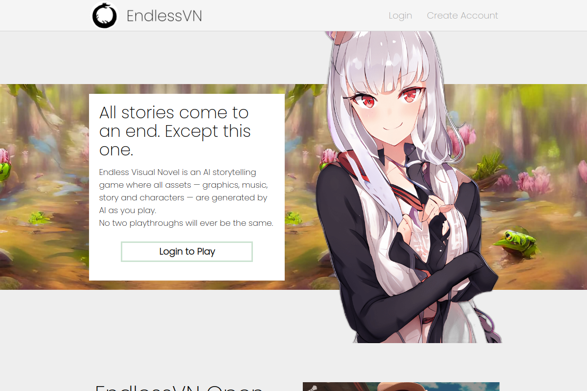 Screenshot of the Endless Visual Novel website