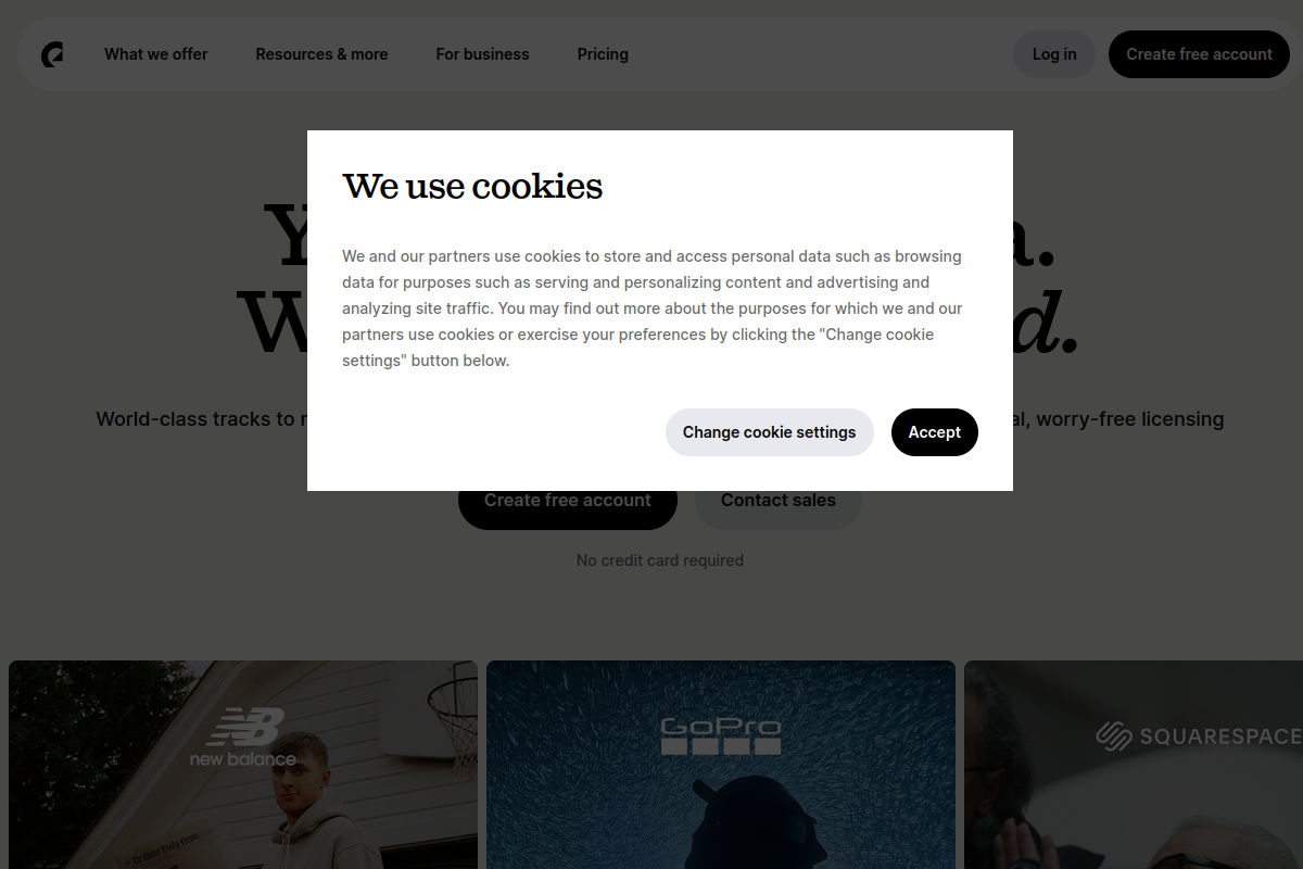 Screenshot of the Epidemic Sound website