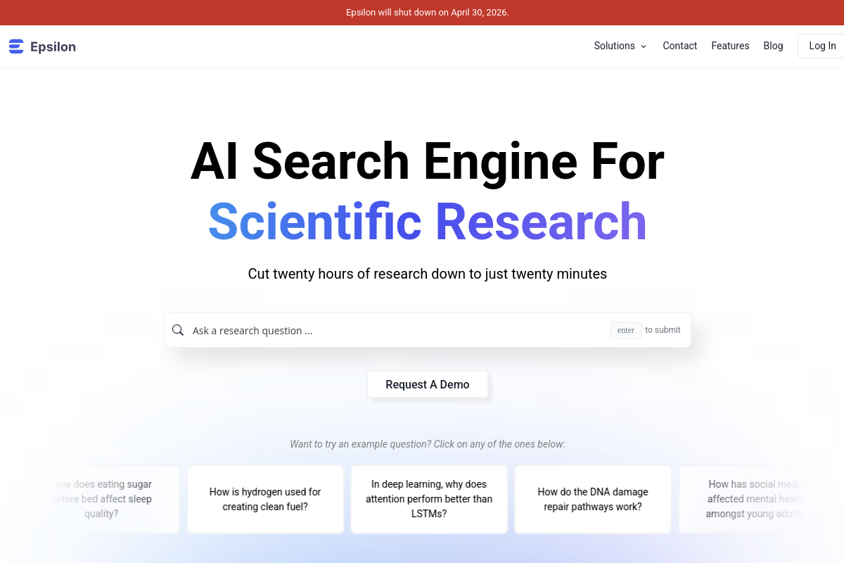 Screenshot of the Epsilon website