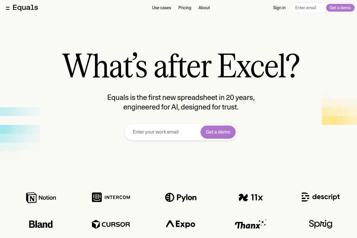Screenshot of the Equals website