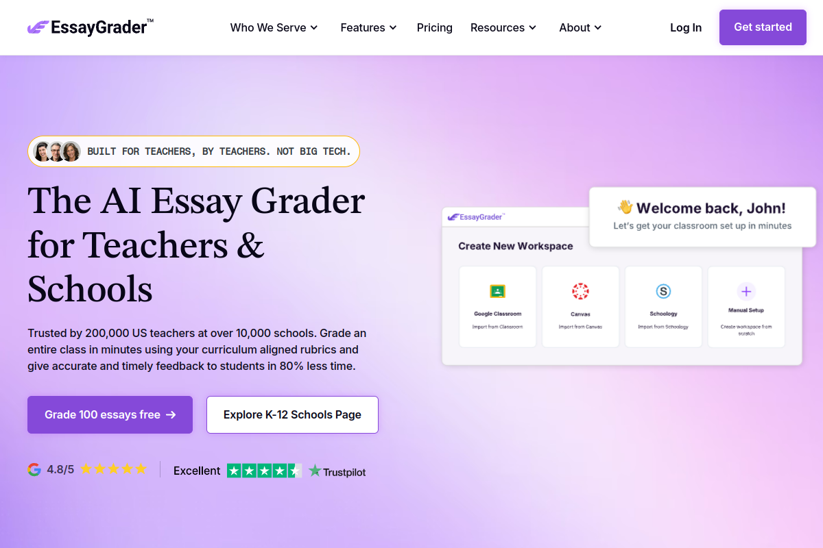 Screenshot of the EssayGrader website
