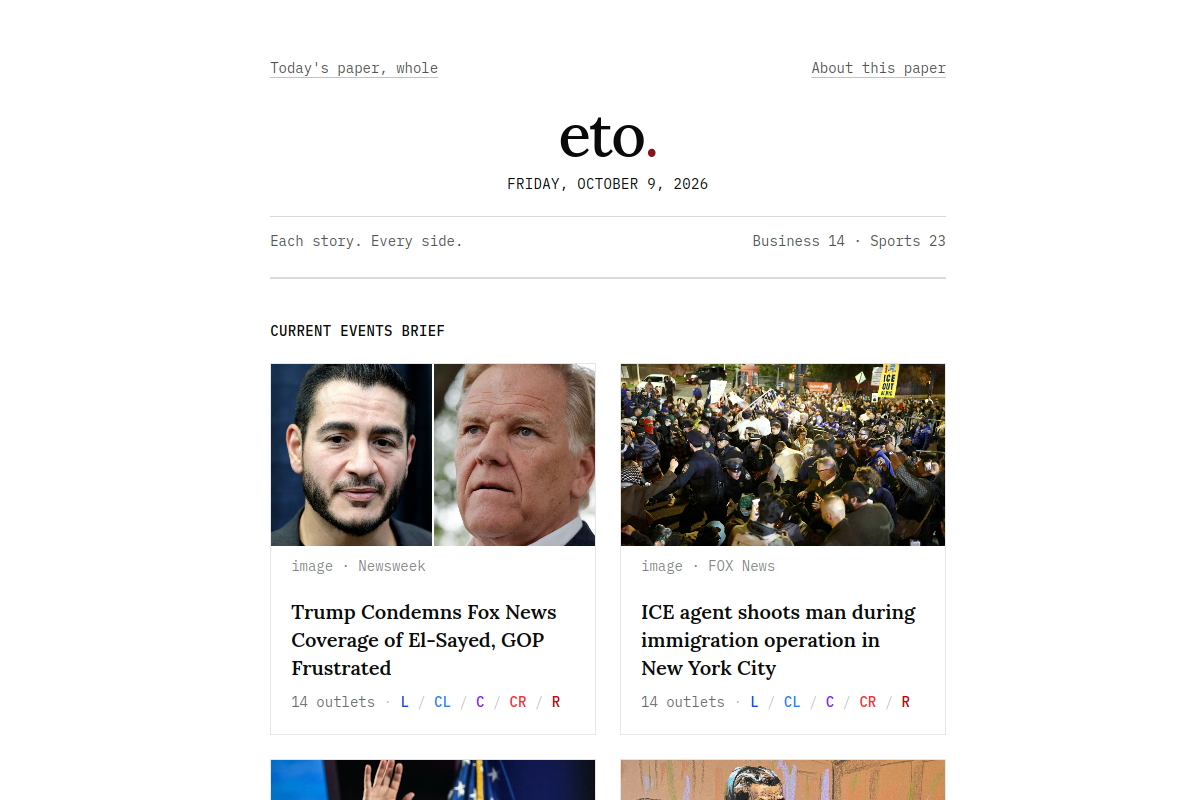 Screenshot of the Eto news website