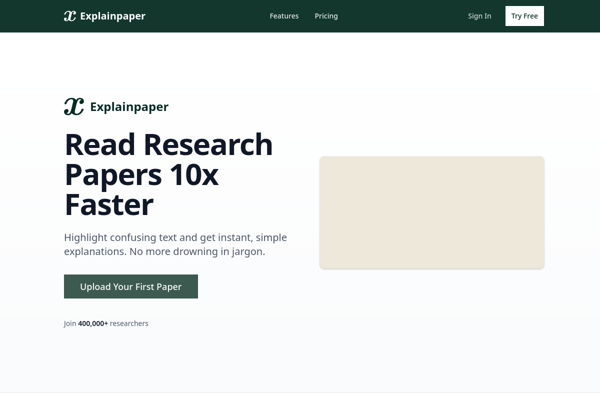 Screenshot of the Explainpaper website