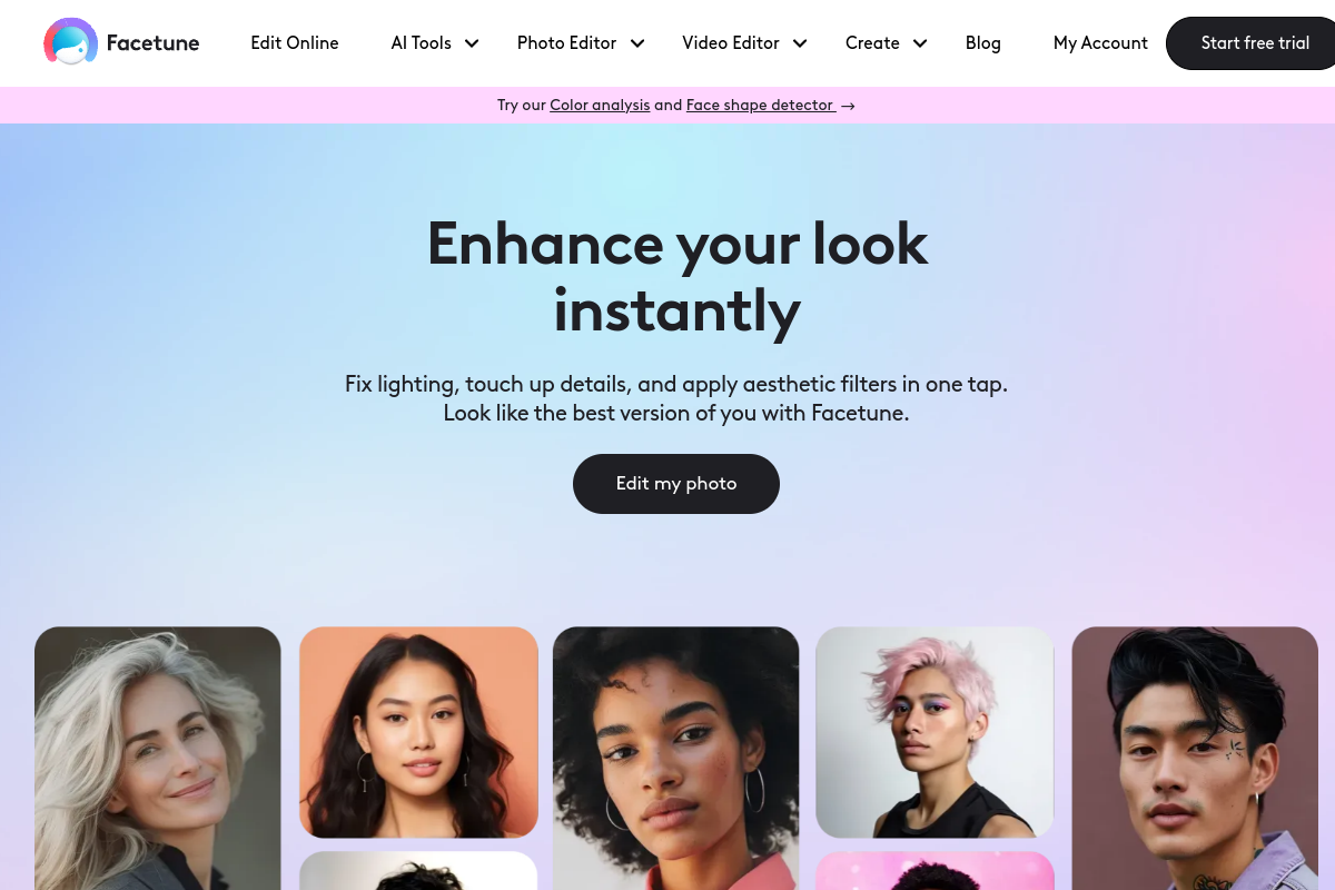 Screenshot of the Facetune website